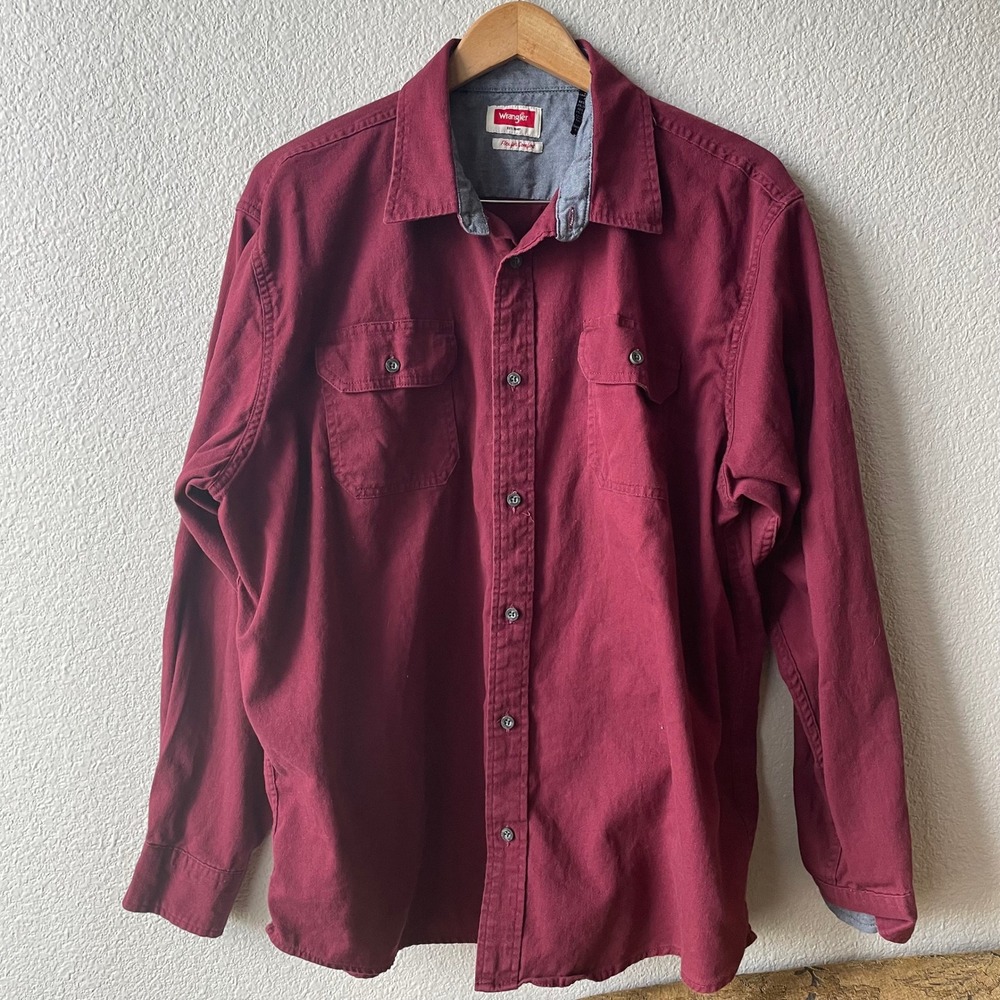 Wrangler Flex for Comfort Mens XL Burgundy Maroon Long Sleeve Button Down Shirt